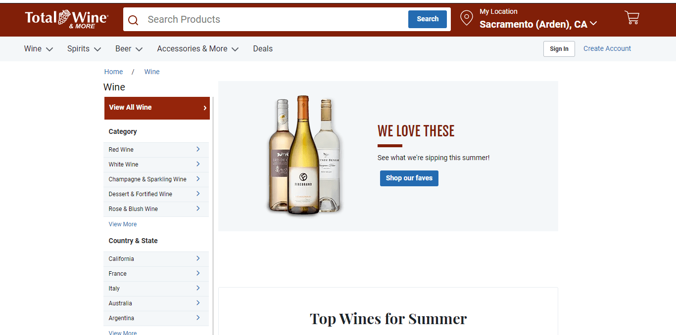 Total Wine & More's Homepage